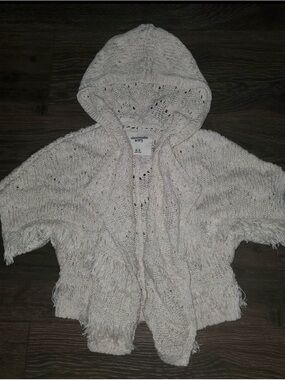 abercrombie kids Cream Hooded Fringe Knit Cardigan 5 6 Small Girls